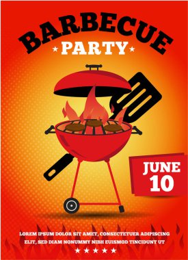 Orange vibrant BBQ Grill Party event invitation illustration vector text is outline font is ChunkFiveEx