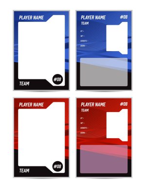 Sport player trading card frame border template design front and back for personnal information and performance stats clipart