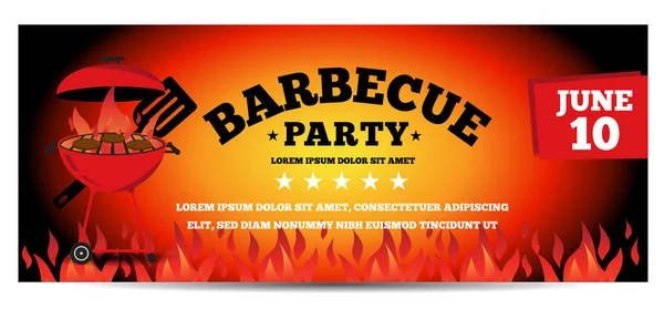 Fuoco Vibrante Barbecue Grill Party Invito Evento Illustrazione Vettoriale Testo — Vettoriale Stock