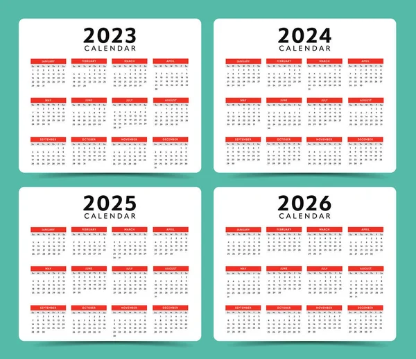 2023 2026 Vector Diseño Del Calendario Inglés — Vector de stock