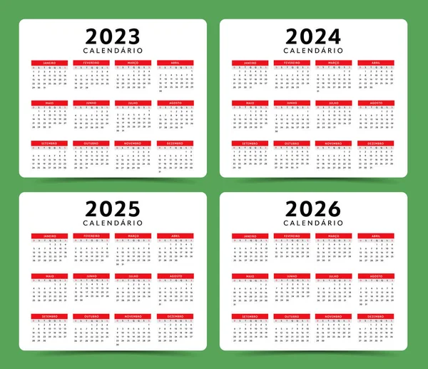 2023 2026 Portuguesa Lenguaje Calendario Diseño Vector — Vector de stock