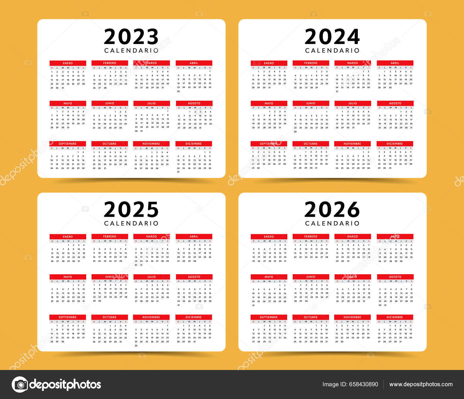 2023年至2026年英语日历布局矢量图库矢量图©Juliedeshaies 658430890