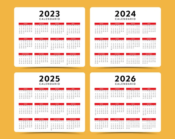 2023 Till 2026 Engelsk Årlig Kalender Layout Vektor — Stock vektor