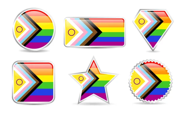 Intersex Progress Flag 2Slgbtqia Comunidad Brillante Icono Forma Conjunto Vector — Archivo Imágenes Vectoriales
