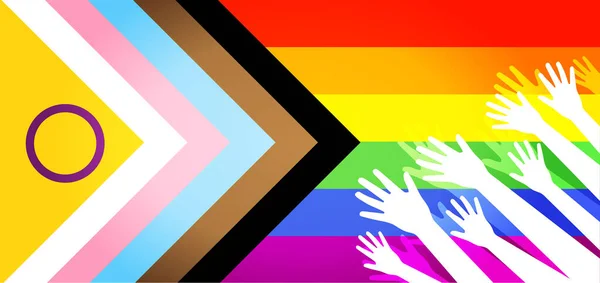 Intersex Progress Flag Vektor Illusztráció 2Slgbtqia Banner Feltartott Kézzel — Stock Vector