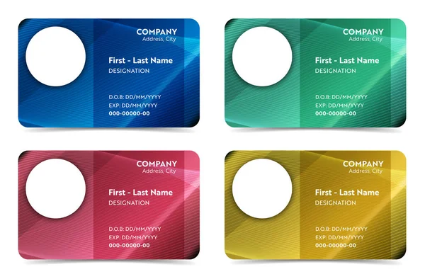 Cartão Identificação Empresa Modelo Crachá Multicolorido Conjunto Ilustração Vetorial Com —  Vetores de Stock