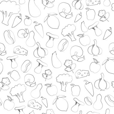 Gıda silueti pürüzsüz arkaplan çizimi siyah beyaz