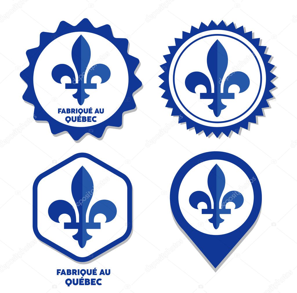 Made in quebec province round emblem symbol label vector set fleur de lys icon