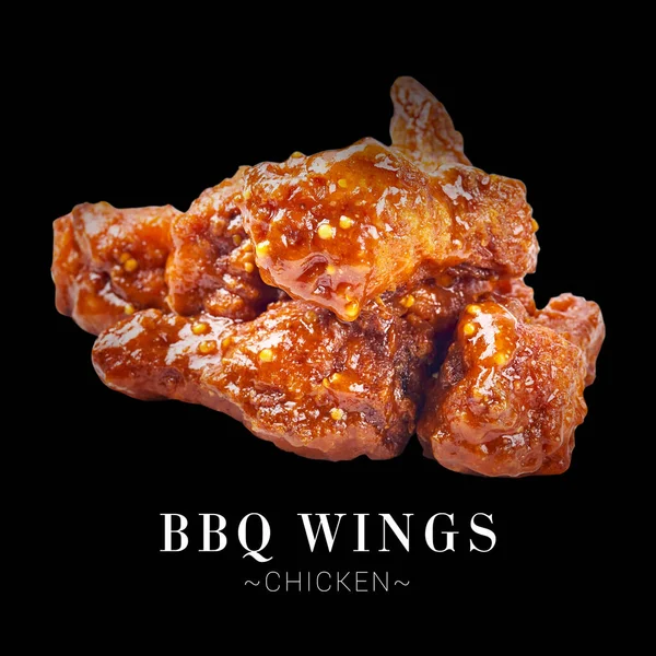 Close Bbq Chicken Wings Isolated Black Background Ready Square Menu — Stok fotoğraf
