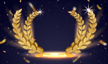 Hafif efekt ve konfetiyle Altın Defne Çelengi Vektör İllüstrasyonu