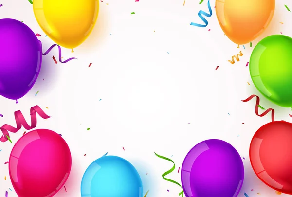 Doğum Gününün Vektör Llüstrasyonu Renkli Balonlar Konfetiyle Kutlama Afişi — Stok Vektör