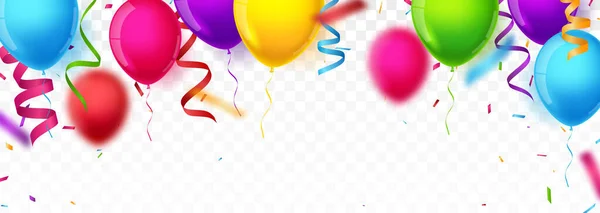 Illustrazione Vettoriale Del Banner Compleanno Celebrazione Con Palloncini Colorati Coriandoli Vettoriali Stock Royalty Free