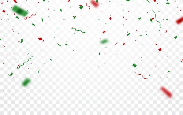 Vector Ilustración Celebración Navideña Banner Confeti Verde Rojo Aislado Sobre — Vector de stock