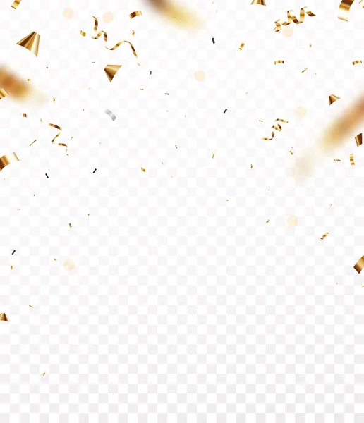 Векторная Иллюстрация Золотых Конфетти Ленты Баннер Торжеств Изолированный Прозрачном Фоне — стоковый вектор