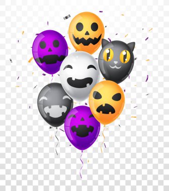 Mor siyah ve sarı Hayalet Balonlu Cadılar Bayramı Sancağı 'nın Vektör İllüstrasyonu