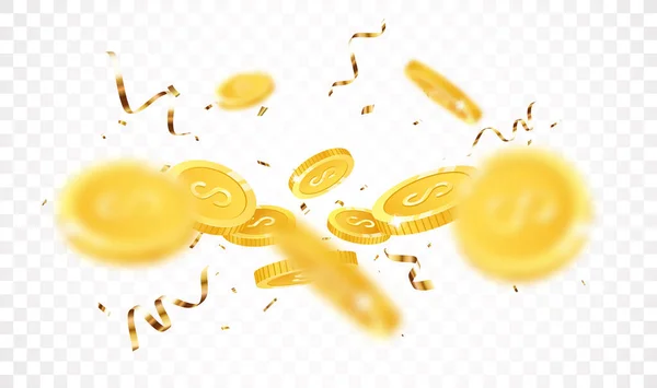 Vector Illustration Flying Gold Coins Explosion Banner Gold Confetti Isolated — Stock Vector
