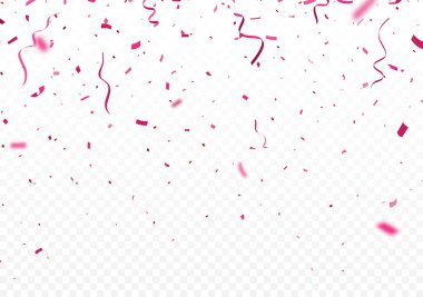 Pembe Konfetilerin Vektör İllüstrasyonu, kutlama afişi, şeffaf arkaplanda izole