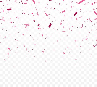 Pembe Konfetilerin Vektör İllüstrasyonu, kutlama afişi, şeffaf arkaplanda izole