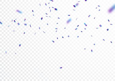 Düşen mavi konfeti ve kurdelenin vektör çizimi, beyaz arkaplanda izole edilmiş.