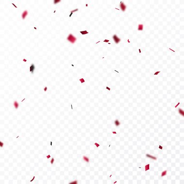 Yağmur kırmızı konfetisinin vektör illüstrasyonu, kutlama afişi ve arkaplan