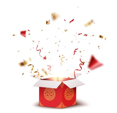 Vector illustration of Red gift box, chinese new year festival background clipart