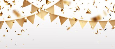 Altın konfetiyle süslü bayrak çelenklerinin Vektör İllüstrasyonu