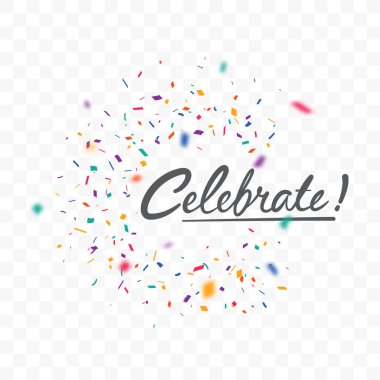 Soyut renkli konfeti afişinin vektör çizimi, şeffaf arkaplanda izole edilmiş