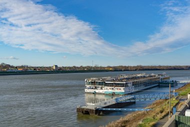 Two river cruise ships side by side on the Danube in Komarno, Slovakia, December 27th 2022
