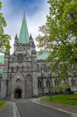 Norveç, Trondheim 'daki etkileyici Nidarosdom Gotik Katedrali