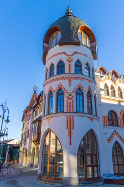 The Europe Square with its colorful and beautiful houses in Komarno, Slovakia