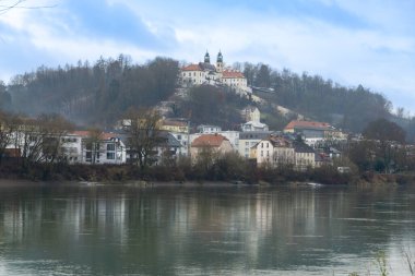 The river Inn near Passau, Germany, with the Mariahilf pilgrimage church in the background