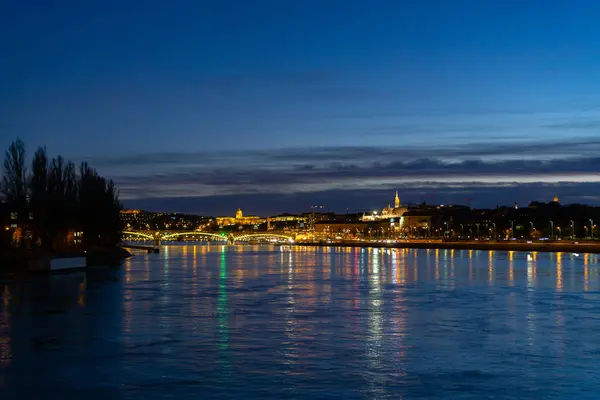 Danube Budapest Night Lights Reflections — 스톡 사진