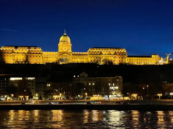 Budapest Royal Palace Night Danube Foreground — Stock Photo, Image