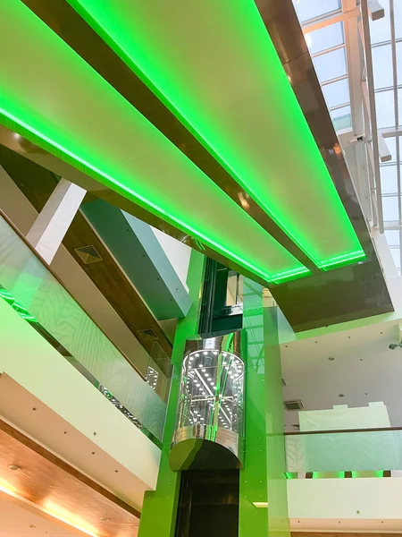 Modern elevator in the shopping center lobby