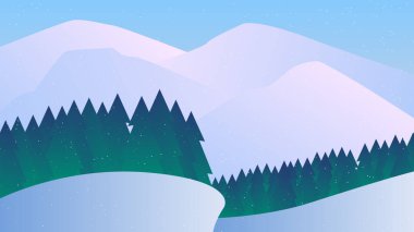 VIEW OF SNOW MOUNTAIN & PINE FOREST ON STEEP CLIFF is a vector illustration showing the scenery snow mountains. As well as pine forests that are on the edge of a steep cliff.