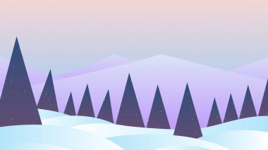 VIEW OF A WHITE EXPANSE OF SNOW IN A PINE FOREST is a vector illustration showing a view pine forest covered by thick snow. As for the vast hills covered by snow.