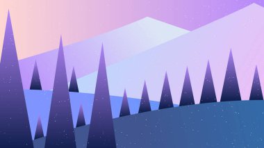 SNOW LANDSCAPE IN THE EVENING is a vector illustration showing a view snow mountain as the main object in the illustration. The sky was starting to turn dark. There are also pine trees that tower high on the hill.