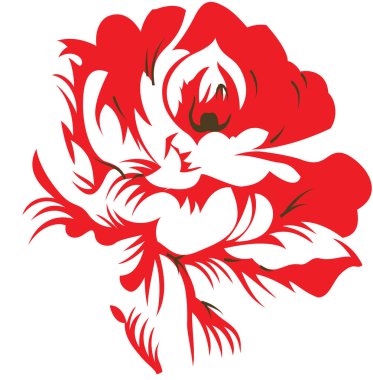 Yapraklı bir çiçeğin basit bir arka planda duran ve gülü andıran bir logosu..