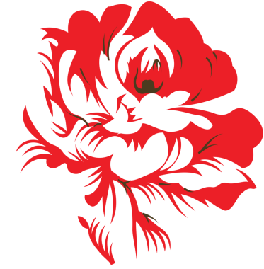 Yapraklı bir çiçeğin basit bir arka planda duran ve gülü andıran bir logosu.