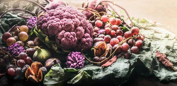 Various Autumn Purple Fruits Vegetables Close — Stock Photo, Image