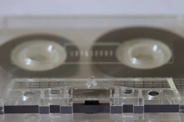 Tape cassettes. Tape cassettes close-up. Vintage photo