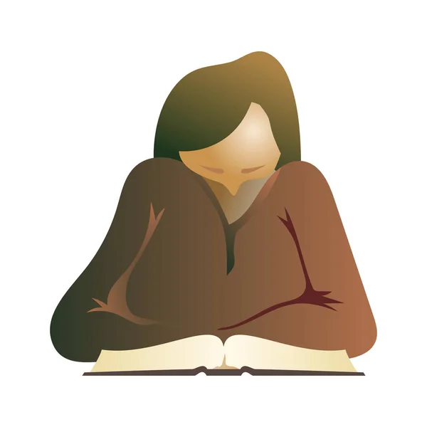 Girl Reading Book Girl Preparing Exams Vector Illustration — Stock Vector