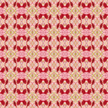 Shibori deseni. Tekstil işindeyim. Boya izi. Kırmızı pürüzsüz şablon. Fas fayansı. Geleneksel geometrik süs. Japon Shibori deseni. Suluboya batik boya, ipek kumaş. Etnik halı motifi