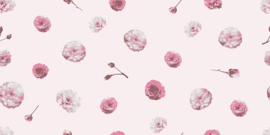 Gül çiçekleriyle kusursuz bir arka plan. Çiçek arkaplanı için pembe çiçekler. Vektör illüstrasyonu