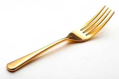 Altın çatal. Beyaz arkaplanda yaldızlı çatal