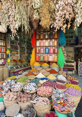 herbs and spices shop on the souk bazaar in Marrakech clipart