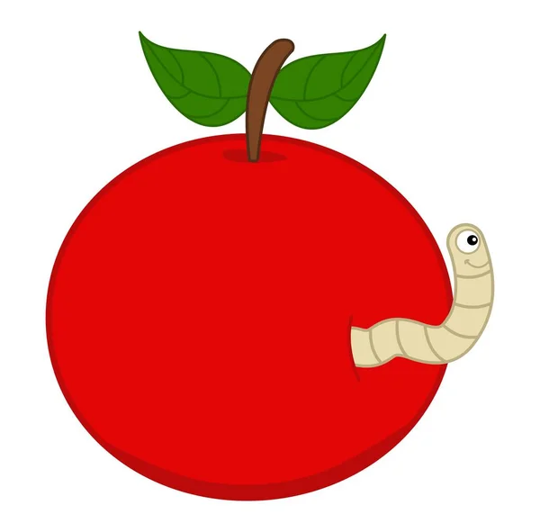 Smiling White Maggot Coming Out Juicy Red Cherry Vector — Archivo Imágenes Vectoriales