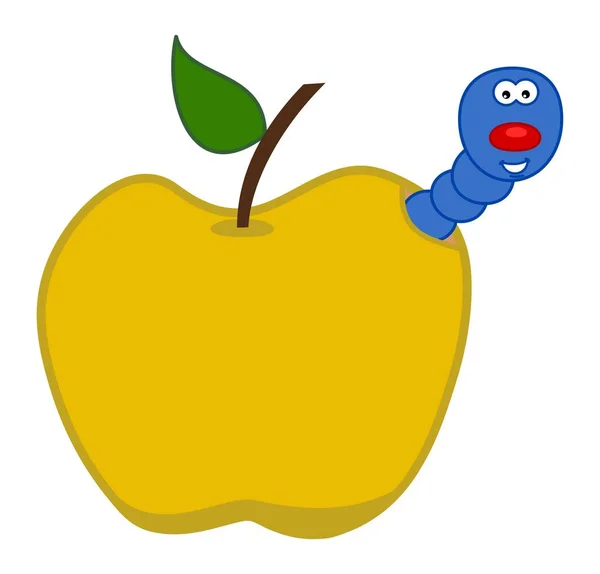 Smiling Blue Maggot Coming Out Juicy Yellow Apple Vector — Stock Vector