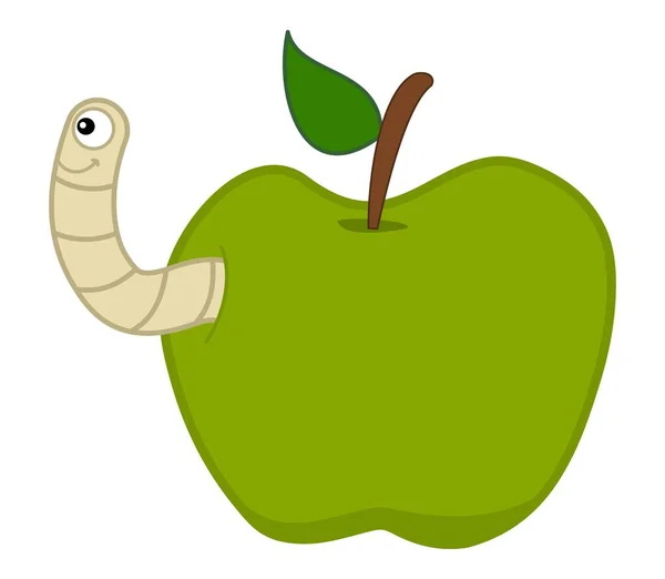 Smiling White Maggot Coming Out Juicy Green Apple Vector — Stock Vector