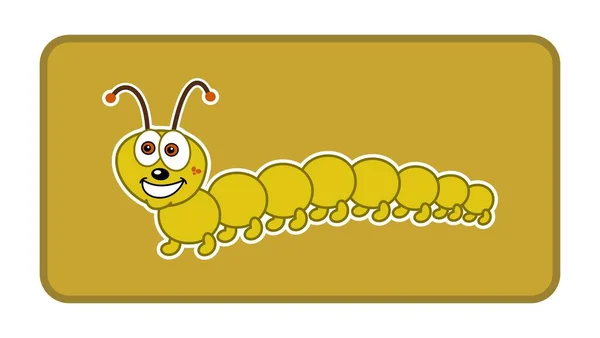黄图标中的黄毛虫在白色背景上的圆形边缘微笑 — 图库矢量图片